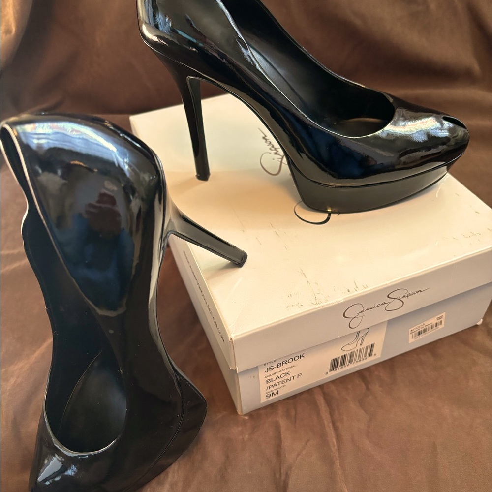 Patent Leather peep toe heels